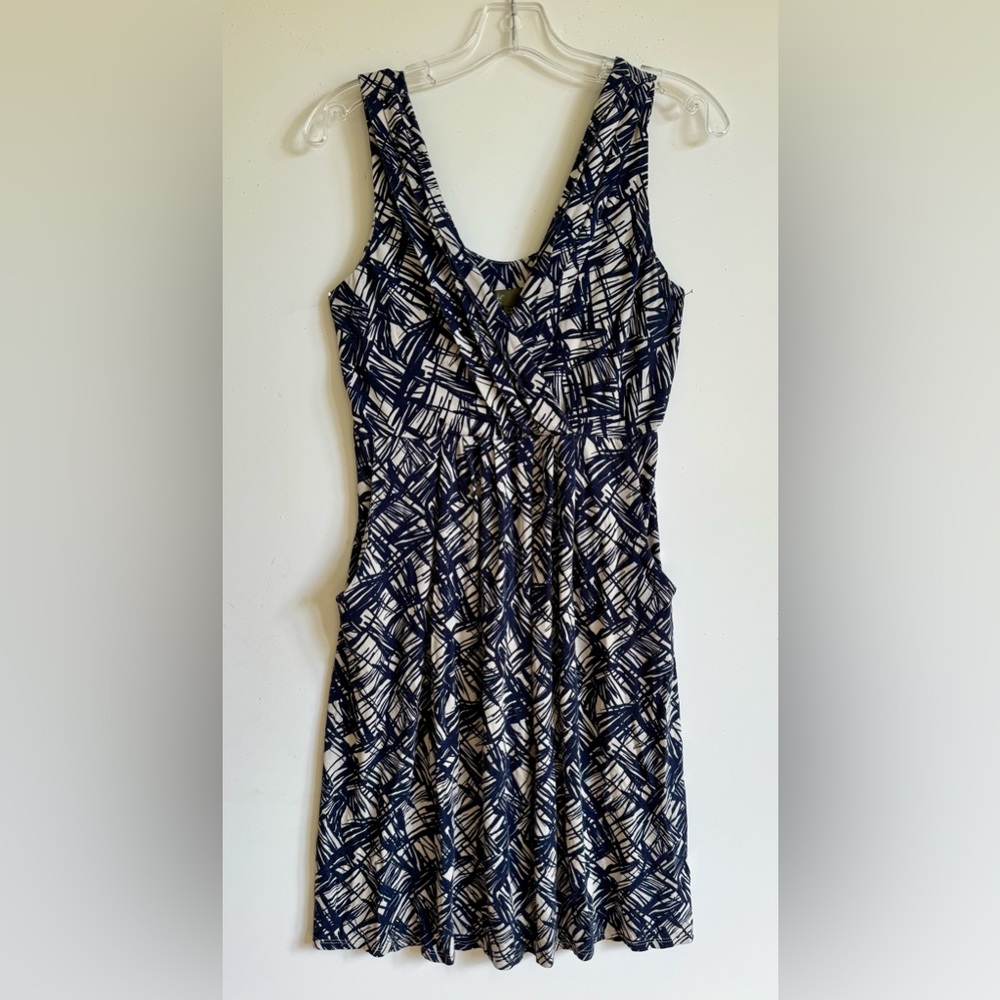 Fei x Anthropologie Navy and White Pattern Dress sz Medium